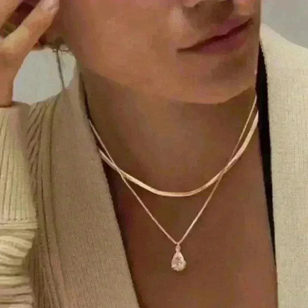 New Layered Gold over Sterling Silver Necklace with Teardrop Pendant